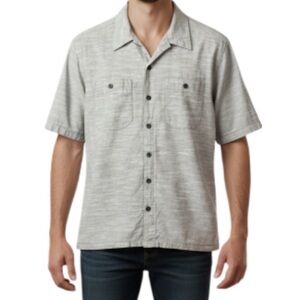 WOOLRICH Mens Grey Marled Chambray Button Up Shirt Short Sleeves Cotton Preppy S